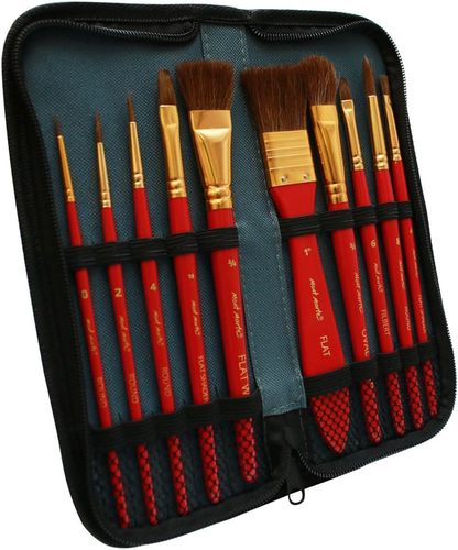 סט 10 מכחולים שיער טבעי בנרתיק מהודר SIGNATURE WATERCOLOUR BRUSH SET