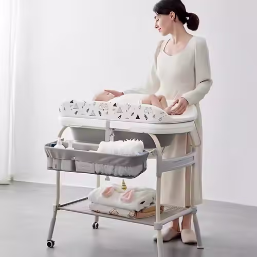 אמבטיה משולבת משטח ופינת החתלה עם מעמד, סלסלה מתקפלת וחיישן טמפרטורה - LAGOON