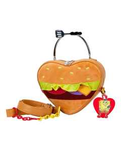 תיק לאונג' פליי - תיק צד בעיצוב של קציצת סרטן - SpongeBob crabby patty plush crossbody bag Loungefly