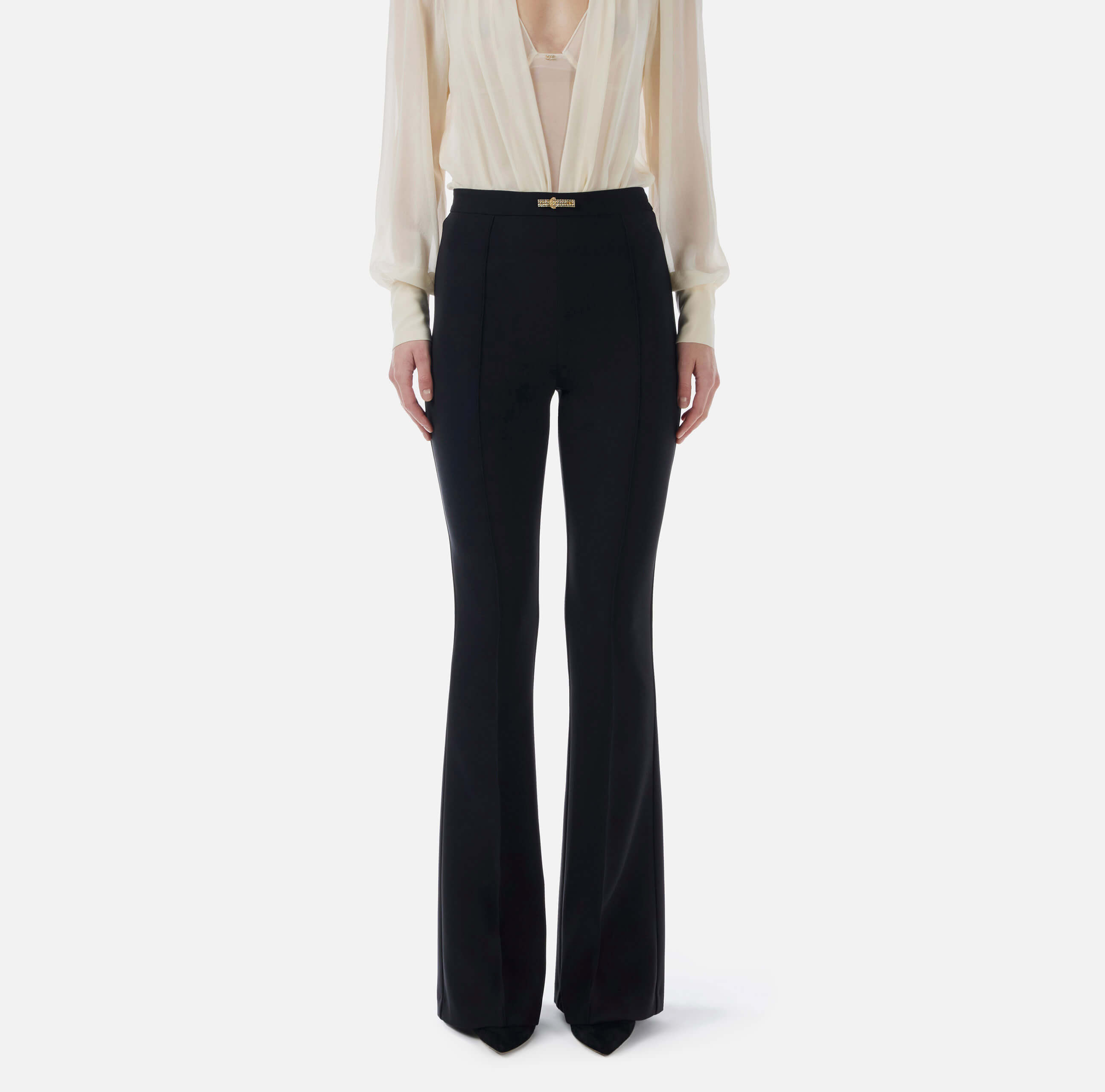 Lightweight double-layer crêpe bell-bottom trousers