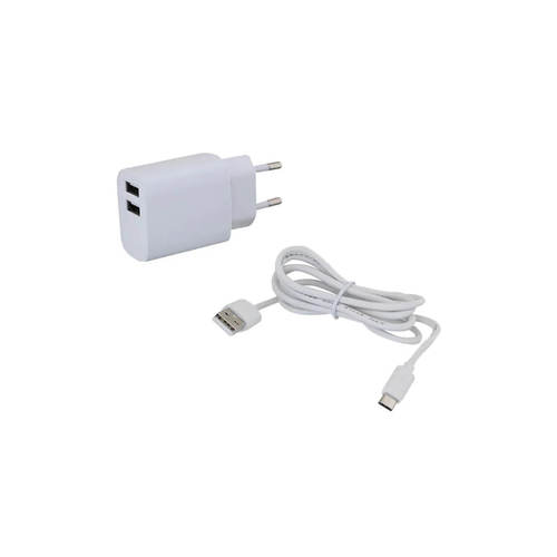 מטען קיר כפול USB 2.4A + כבל MICRO USB- לבן