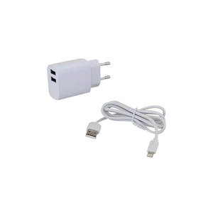 מטען קיר כפול USB 2.4A + כבל IPHONE- לבן