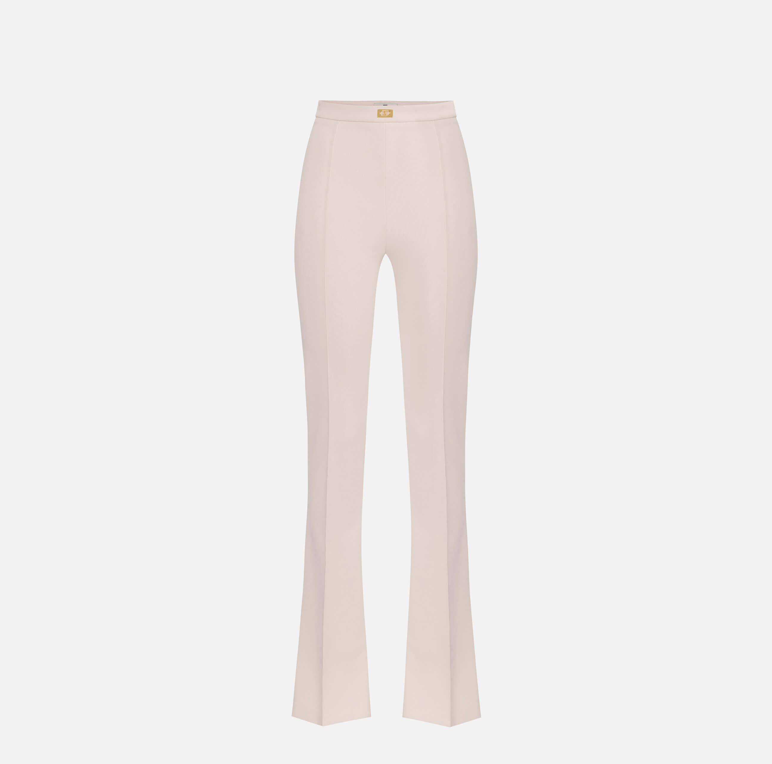 Crêpe bell-bottom trousers with logo plaque