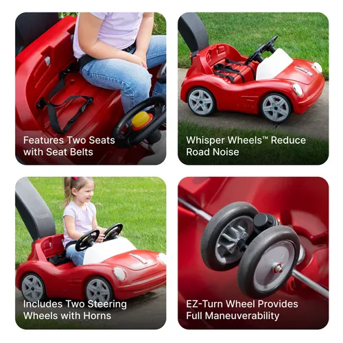 בימבה מכונית לילד או שניים Side-By-Side Push Around Roadster עם מוט הורה 4408