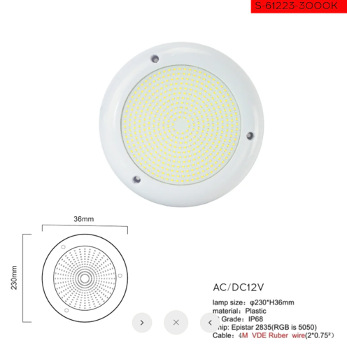 תאורה לבריכה 12V IP68 3000K 24W תת מימי לד ACTEC