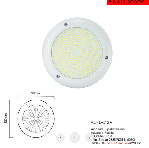 תאורה צבעונית לבריכה 12V IP68 24W תת מימי לד ACTEC