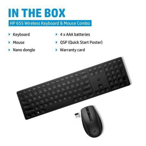 סט מקלדת ועכבר אלחוטיים HP 655 Wireless Keyboard and Mouse Combo