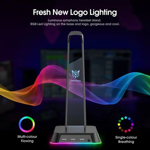 רכזת RGB + יציאה לאוזניות/מיקרופון + מעמד אוזניות - מבית Onikuma דגם ST-2
