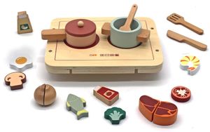 כיריים, כלי בישול ואביזרי משחק מעץ לילדים