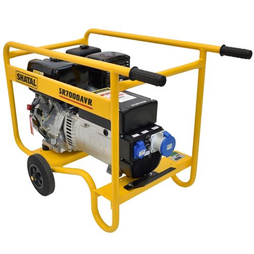 גנרטור בנזין מקצועי SHATAL SR7000AVR עם מנוע HONDA ומייצב מתח AVR - מבט קדמי המציג את לוח הבקרה, מערכת ההתנעה ומבנה המסגרת החזקה. מתאים לעבודות שטח ואספקת חשמל למכשירים אלקטרוניים