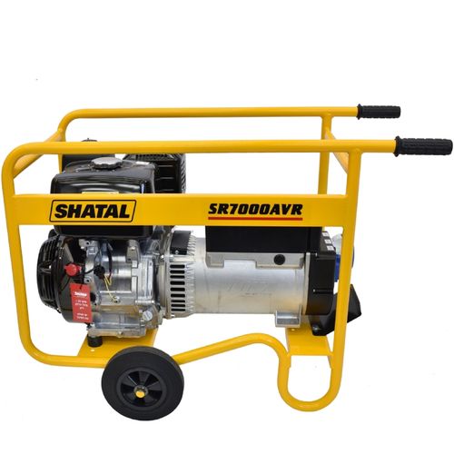 גנרטור בנזין מקצועי SHATAL SR7000AVR עם מנוע HONDA ומייצב מתח AVR - מבט קדמי המציג את לוח הבקרה, מערכת ההתנעה ומבנה המסגרת החזקה. מתאים לעבודות שטח ואספקת חשמל למכשירים אלקטרוניים