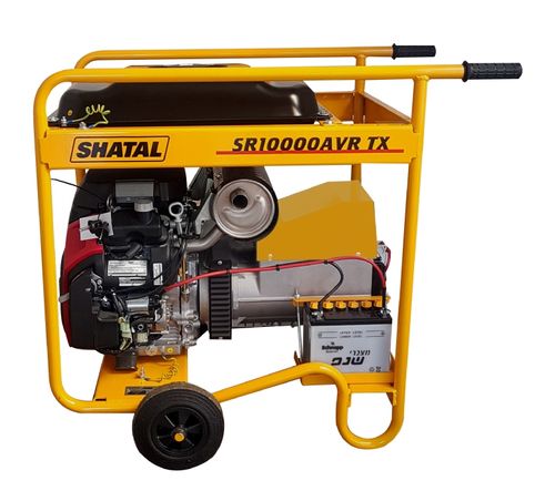 גנרטור בנזין תלת פאזי SHATAL SR10000TAVR-XS בהספק 10,000W עם מנוע HONDA GX630, מייצב מתח AVR, מיכל דלק 25 ליטר וגלגלים לניידות - מבט קדמי