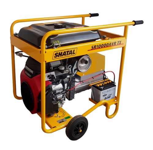 גנרטור בנזין תלת פאזי SHATAL SR10000TAVR-XS בהספק 10,000W עם מנוע HONDA GX630, מייצב מתח AVR, מיכל דלק 25 ליטר וגלגלים לניידות - מבט קדמי