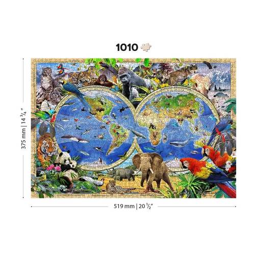 פאזל עץ 1010 חלקים מפה עולמית ממלכת החיות XL