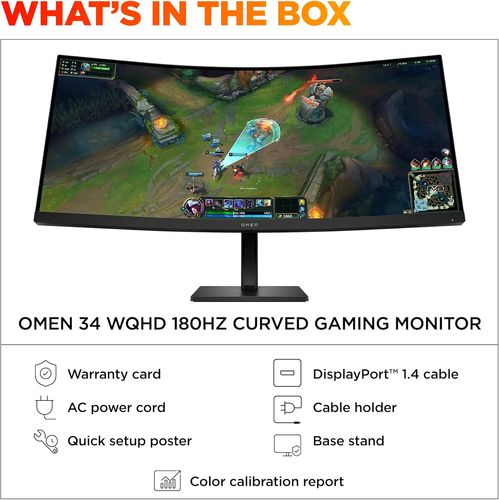 מסך מחשב OMEN 34 inch WQHD 180Hz Curved Gaming Monitor - OMEN 34c G2 AV4C1AA