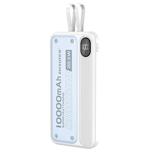 מטען נייד 10000mAh 22.5W עם צג וכבל מובנה ZK-10 WHITE-GRAY סמיקום 