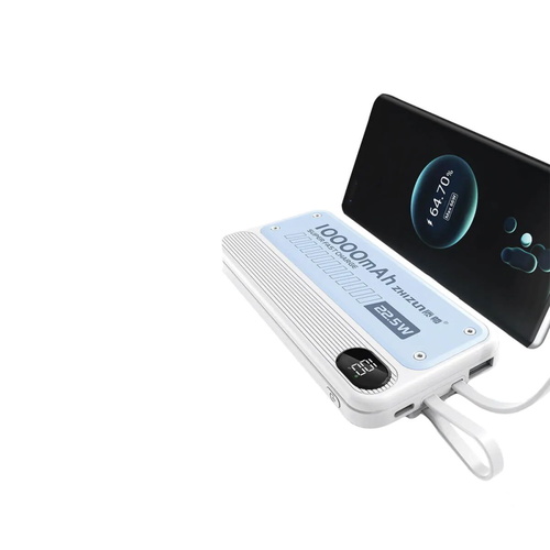מטען נייד 10000mAh 22.5W עם צג וכבל מובנה ZK-10 WHITE-GRAY סמיקום 