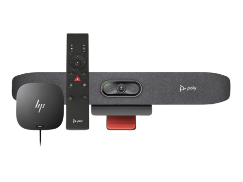 מערכת ועידה Poly Studio R30 USB Video Bar ושלט רחוק BT עם תחנת עגינה HP USB-C Dock G5