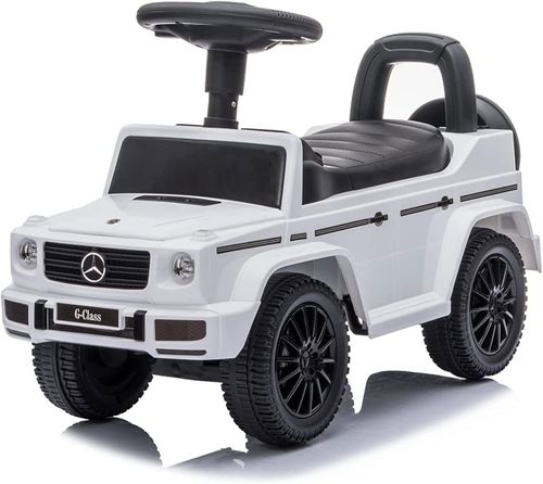 בימבה עם הגה בדמות מרצדס Mercedes Benz G350 d עם אפקטים קוליים ותא אחסון - לבן