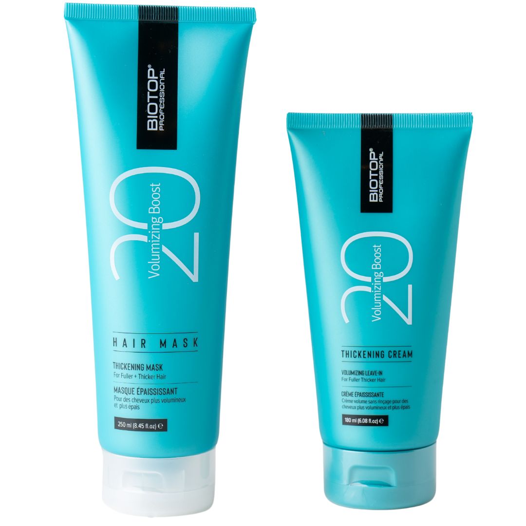 סט לשיער: מסכה 20 Volumizing boost לשיער דק 250 מ"ל + קרם לשיער דק ודליל בוסט קרם 180 מ"ל ביוטופ