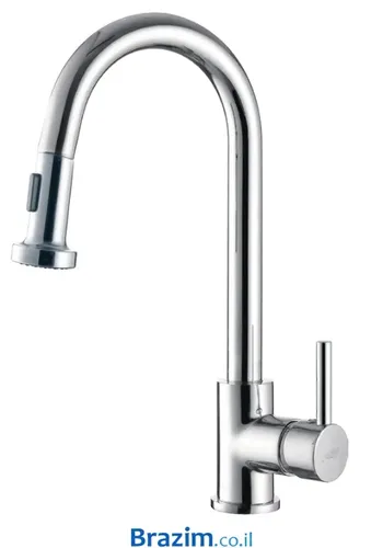 ברז מטבח נשלף 8700 מבית ורד Vered בגימור ניקל מבריק.