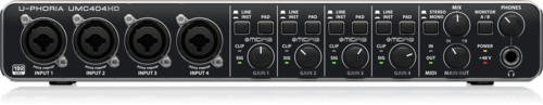 כרטיס קול 4 כניסות ו- 4 יציאות + MIDI דגם UMC404HD מבית Behringer