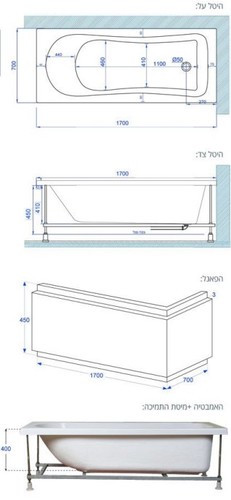תמונה אמבטיה אקרילית 170/70 MTI-93 מעוגלת לבן מבריק