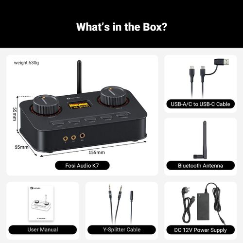 Fosi Audio K7 DAC מגבר אוזניות עם כניסת מיקרופון HIFI גיימרים