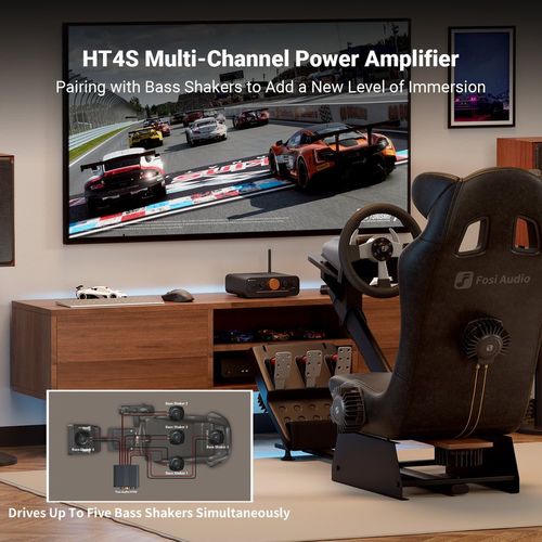 מגבר בלוטות' Fosi Audio HT4S לרמקולים חיצוניים, מגבר כוח 4 ערוצים לשייקר בס עם שלט רחוק