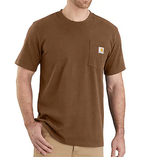 חולצת טי עבודה Carhartt K87 103296 - חולצה שחורה עם כיס שירות שמאלי ולוגו קארהארט, מבד כותנה עבה לעבודה מקצועית