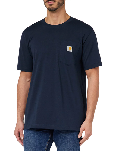 חולצת טי עבודה Carhartt K87 103296 - חולצה שחורה עם כיס שירות שמאלי ולוגו קארהארט, מבד כותנה עבה לעבודה מקצועית