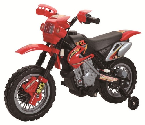 אופנוע שטח חשמלי ממונע 6V עם גלגלי עזר, אפקטים קוליים ותאורה - אדום