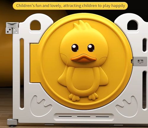 גדר פעילות ברווז מפלסטיק 14 חלקים עם דלת נפתחת, סל קליעות, קיפול מהיר ומזרן מבודד - קפה