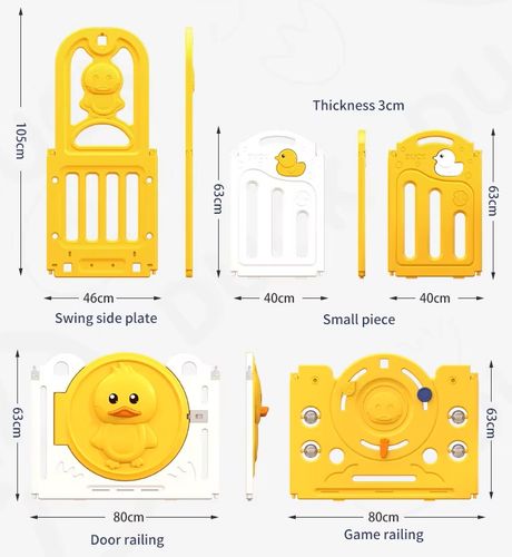 גדר פעילות ברווז מפלסטיק 16 חלקים עם דלת נפתחת, סל קליעות, קיפול מהיר ומזרן מבודד - צהוב