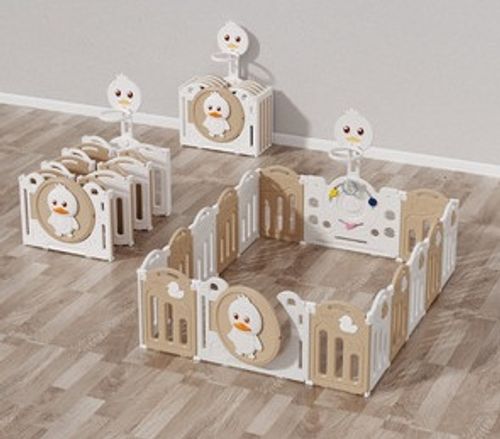 גדר פעילות ברווז מפלסטיק 16 חלקים עם דלת נפתחת, סל קליעות, קיפול מהיר ומזרן מבודד - קפה