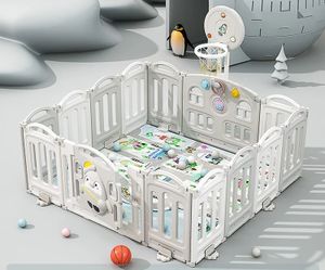 גדר פעילות פינגווין מפלסטיק 14 חלקים עם דלת נפתחת, סל קליעות, קיפול מהיר ומזרן מבודד - אפור LARGE