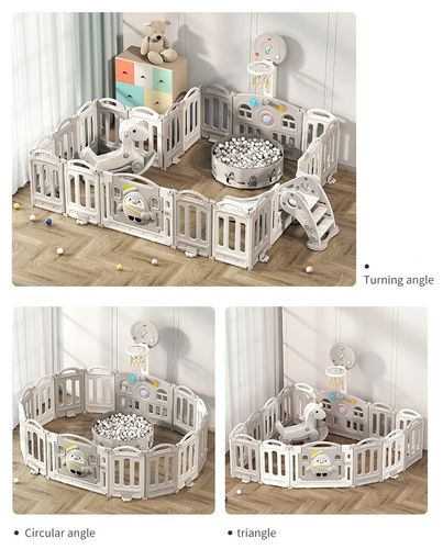 גדר פעילות פינגווין מפלסטיק 14 חלקים עם דלת נפתחת, סל קליעות, קיפול מהיר ומזרן מבודד - אפור LARGE