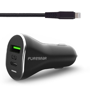 מטען מהיר לרכב 48W כולל 2 יציאות וכבל PureGear Lightning