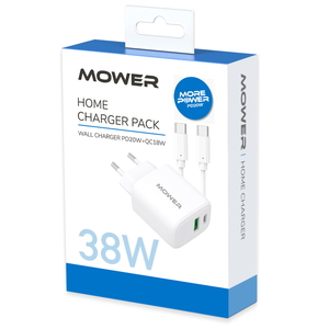 ראש מטען 38W כולל 2 יציאות USB-A+USB-C וכבל Mower USB-C
