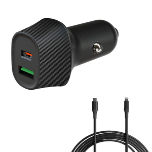 מטען לרכב 38W כולל 2 יציאות USB-A+USB-C וכבל Mower Lightning