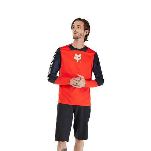 חולצת רכיבה ארוכה פוקס אדום / שחור - FOX RACING DEFEND LS JERSEY ELEVATED V25 