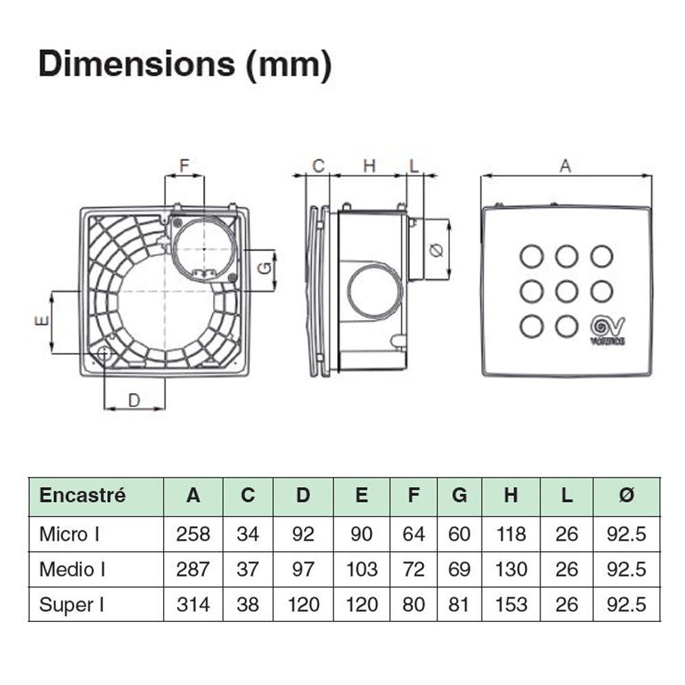מפוח / שואב אוויר צנטרפוגלי 4" שקוע בקיר Vortice Quadro Micro 100