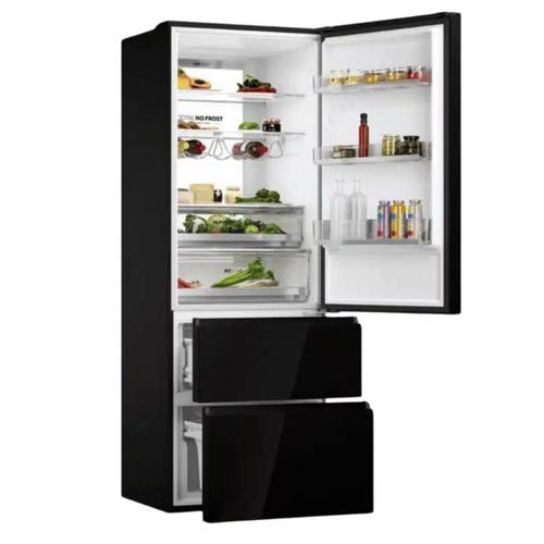 מקרר מפואר 3 דלתות 483 ליטר Haier HTW7720DNGB זכוכית שחורה