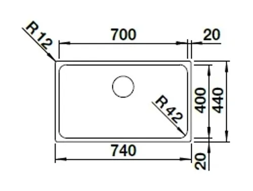כיור נירוסטה בלנקו סוליס 700-IF, מידה 74X44, גימור מבריק.