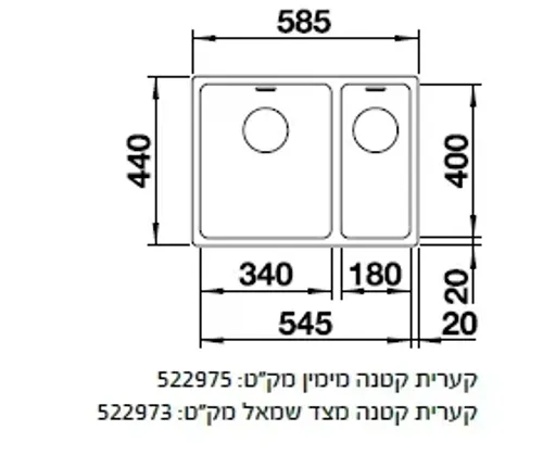 כיור מטבח נירוסטה בלנקו אנדאנו 340/180-IF, גימור נירוסטה, דגם 59X44.
