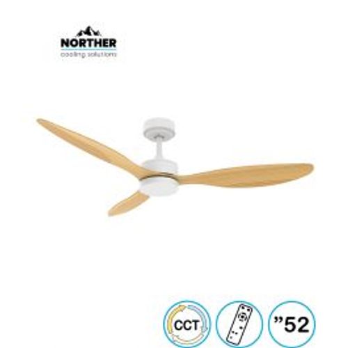 מאוורר תקרה 52" VERMONT +שלט ולד 24W CCT לבן+עץ NORTHER