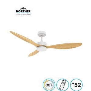 מאוורר תקרה 52" VERMONT +שלט ולד 24W CCT לבן+עץ NORTHER