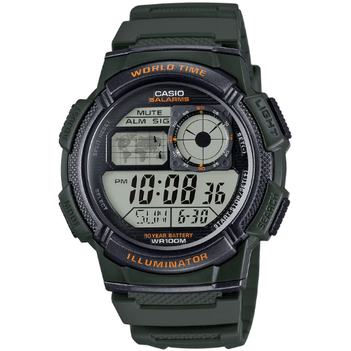 שעון יד דיגיטלי לגברים עמיד במיוחד צבע ירוק Casio AE-1000W-3AV