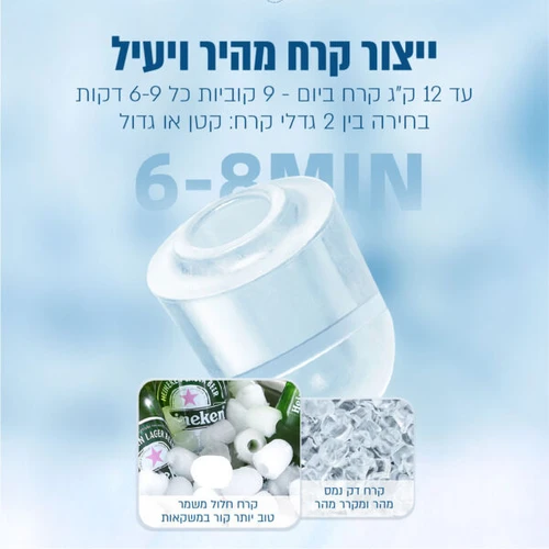 מכונה לייצור קרח בגימור נירוסטה עד 12 ק”ג ביום
