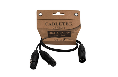כבל Y פיצול, XLR זכר ל- 2 XLR נקבה, דגם YXM2XF מבית CABLETEK